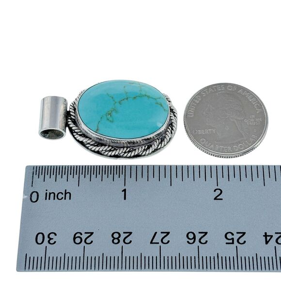 Vintage Mexico Sterling Silver 925 Rope Frame Blue Magnesite Pendant - Picture 6 of 6